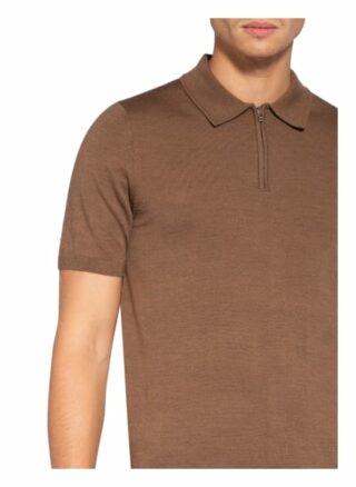 REISS Maxwell Strick-Poloshirt Herren, Braun