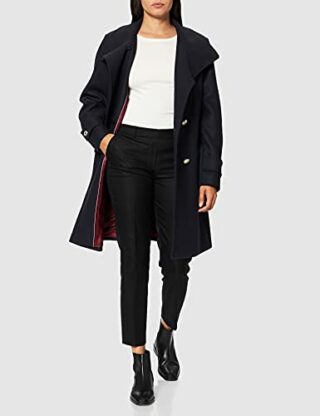Tommy Hilfiger Blend Funnel DB Wollmantel Damen, Schwarz
