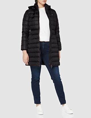 Tommy Jeans Tjw Essential Hooded Steppmantel Damen, Schwarz