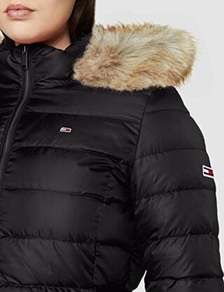 Tommy Jeans Tjw Essential Hooded Steppmantel Damen, Schwarz
