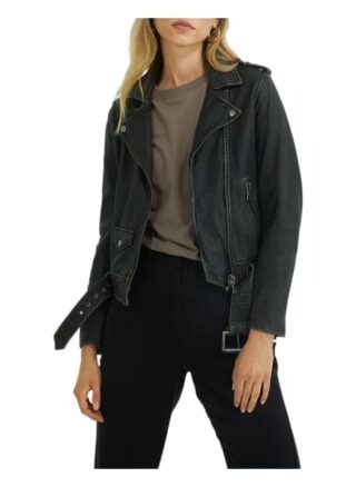 YOUNG POETS SOCIETY Emma Stone Wash 214 Regular Fit Biker Lederjacke Damen, Schwarz