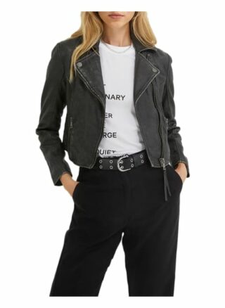 YOUNG POETS SOCIETY Emma Stone Wash Cropped 214 Regular Fit Lederjacke Damen, Schwarz