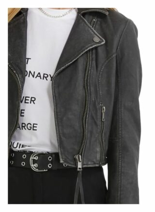 YOUNG POETS SOCIETY Emma Stone Wash Cropped 214 Regular Fit Lederjacke Damen, Schwarz