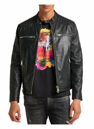 carlo colucci Bento Lederjacke Herren, Grau
