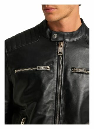 carlo colucci Bento Lederjacke Herren, Schwarz