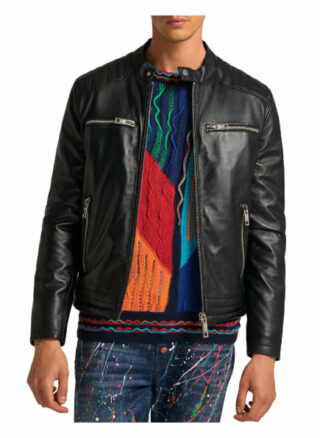 carlo colucci Bento Lederjacke Herren, Schwarz