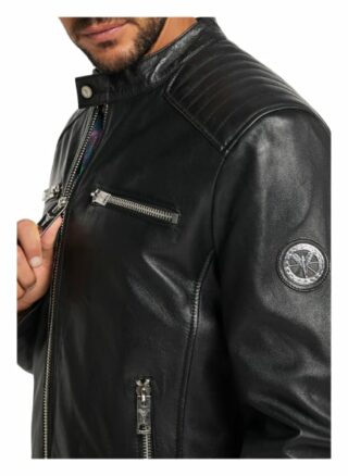 carlo colucci Cofini Lederjacke Herren, Schwarz