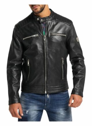 carlo colucci Cofini Lederjacke Herren, Schwarz