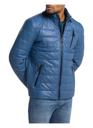 carlo colucci Lukas Lederjacke Herren, Blau
