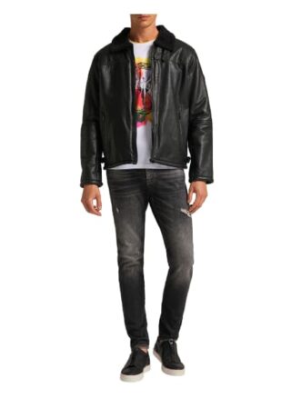 carlo colucci b72 Lederjacke Herren, Schwarz