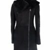 kkdafis Fellmantel Damen, Schwarz