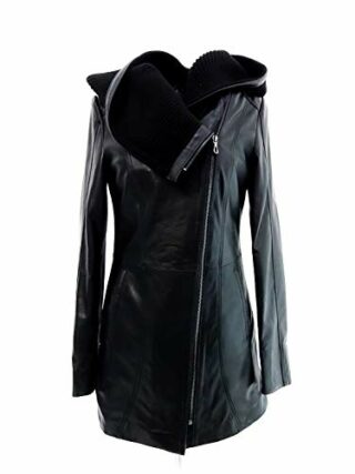 kkdafis Ledermantel Damen, Schwarz