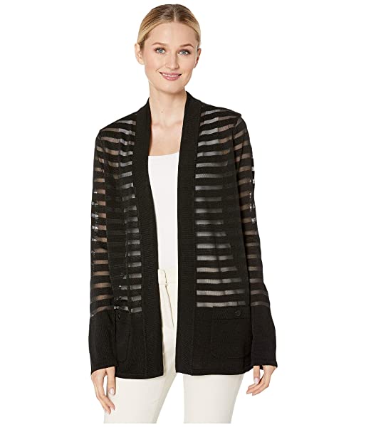 Anne Klein Malibu Sheer Stripe Strickjacke Damen, Schwarz Anne Klein Malibu Sheer Stripe Strickjacke Damen, Schwarz