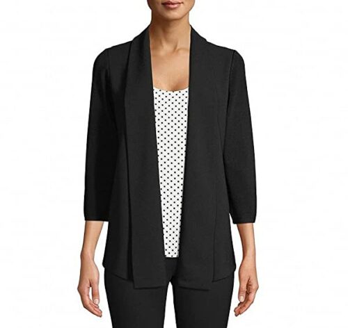 Anne Klein Woven Front Knit Back Cardigan Damen, Schwarz