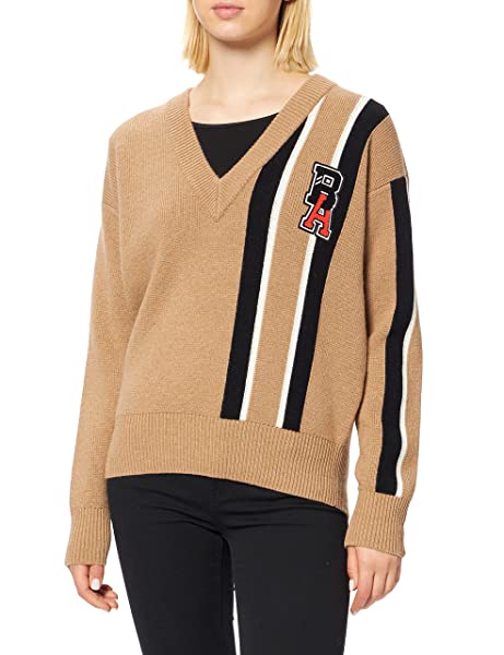 BOSS Fouffis RA V-Ausschnitt Pullover Damen, Beige BOSS Fouffis RA V-Ausschnitt Pullover Damen, Beige