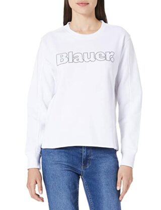 Blauer Felpa Girocollo Pullover Damen, Weiß