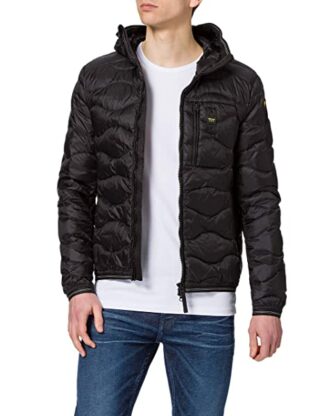 Blauer Giubbini Corti Imbottito Piuma Steppjacke Herren, Schwarz