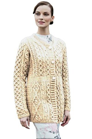 Carraig Donn Aran Cardigan Damen, Beige