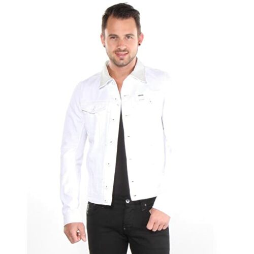 Diesel Elshar 0GAFJ 100 Giacca Jeansjacke Herren, Weiß