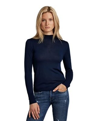 G-STAR RAW Mock V-Ausschnitt Pullover Damen, Blau