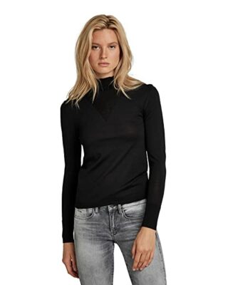 G-STAR RAW Mock V-Ausschnitt Pullover Damen, Schwarz