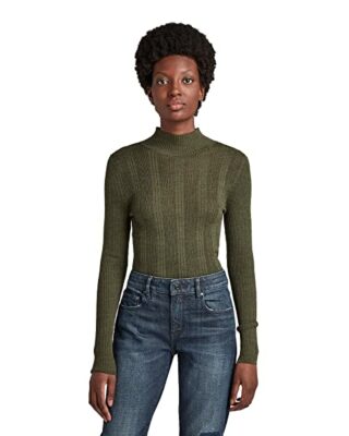 G-STAR RAW Rib Turtle Knitted V-Ausschnitt Pullover Damen, Grün