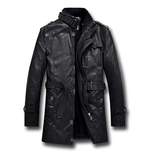Moxishop Ledermantel Herren, Schwarz
