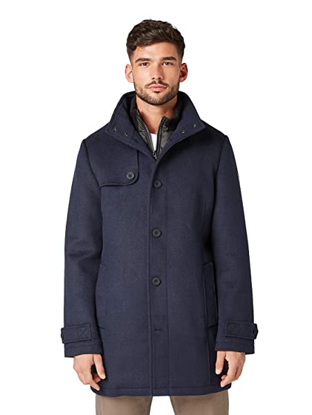 TOM TAILOR Woll Wollmantel Herren, Blau TOM TAILOR Woll Wollmantel Herren, Blau