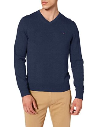 Tommy Hilfiger Organic Cotton V-Ausschnitt Pullover Herren, Blau