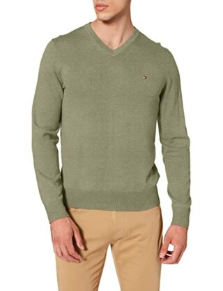 Tommy Hilfiger Organic Cotton V-Ausschnitt Pullover Herren, Grün