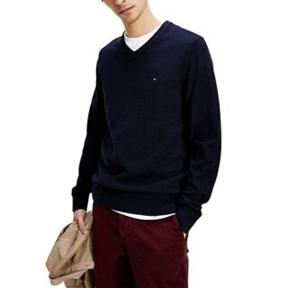 Tommy Hilfiger Pima Kaschmir V-Ausschnitt Pullover Herren, Blau