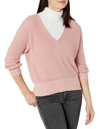 Velvet V-Ausschnitt Pullover Damen, Rosa