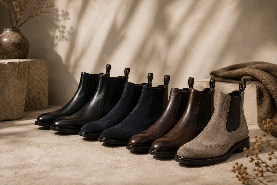Chelsea Boots aus schwarzem, braunem und beigem Leder für Herren
