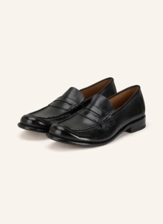 Schwarzer Cordwainer Penny-Loafer aus genarbtem Leder