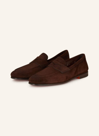 Brauner Santoni Carlos Penny-Loafer aus Veloursleder