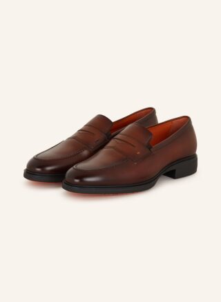 Brauner Santoni Loafer Easy aus Leder mit Penny-Steg