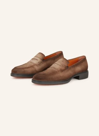 Brauner Santoni Penny-Loafer aus Veloursleder im Vintage-Look