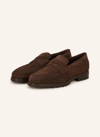 Brauner Santoni Rock Penny-Loafer aus Veloursleder mit Profilsohle