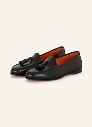 Schwarzer Santoni Loafer aus poliertem Leder mit Tassel-Detail